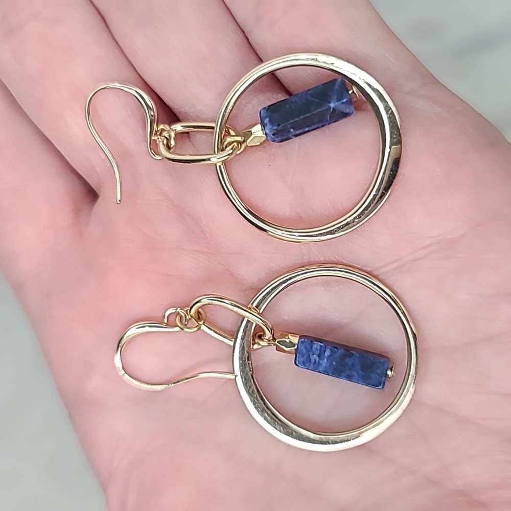 Banana Republic Lapis Lazuli/Gold Hoop Dangle Hook Earrings - Picture 16 of 17